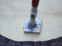 Close-up on air intake of main hovercraft, with vacuum cleaner hose attached