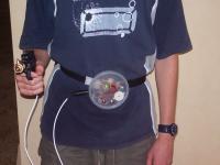 close-up of lasertag device being worn by person