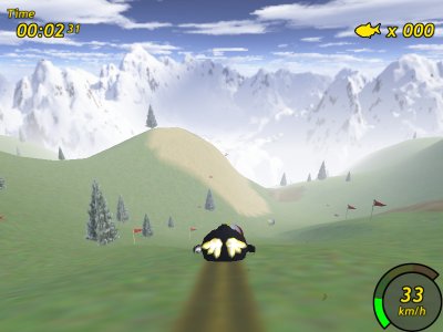 Screenshot of Tux Racer with my modified graphics
