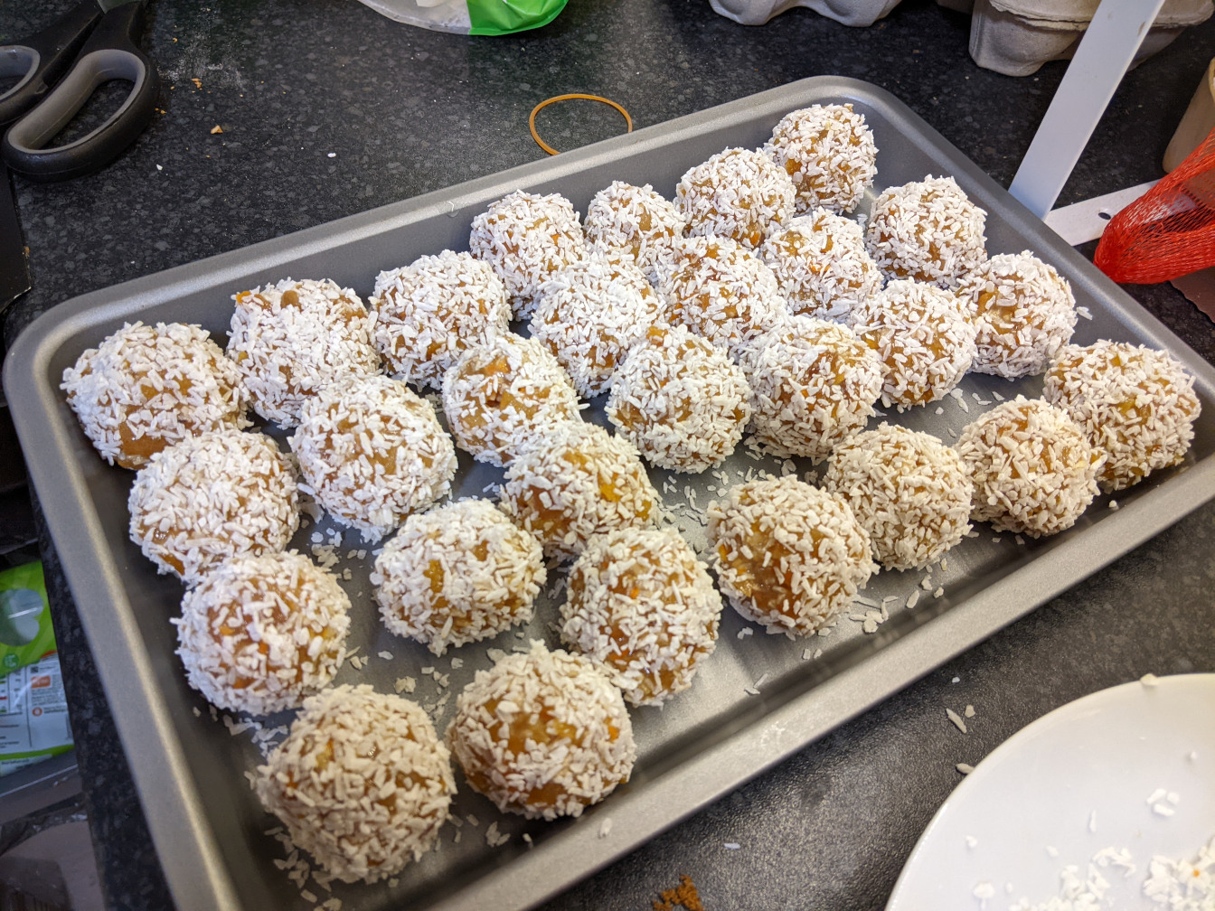 A tray of apricot balls