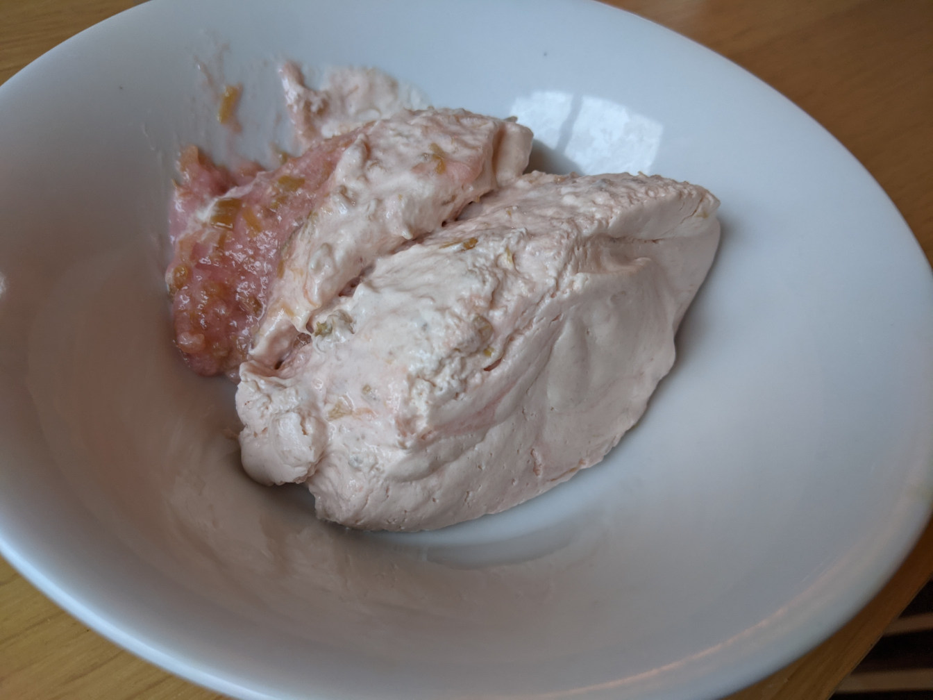 A serving of rhubarb whip in a bowl